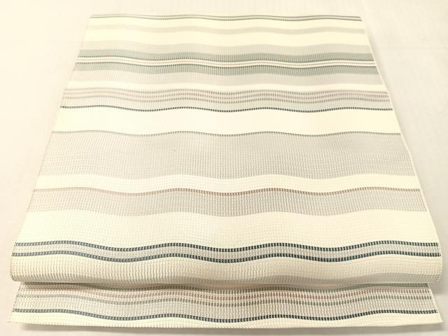 平和屋着物●本場筑前博多織　八寸名古屋帯　よろけ縞　正絹　逸品　CABJ7544vp｜平和屋