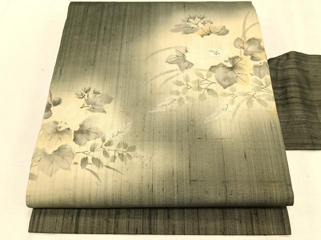 平和屋着物*夏物 九寸名古屋帯 手描き 紬地 枝花文 正絹 逸品 CABK1274fb|平和屋