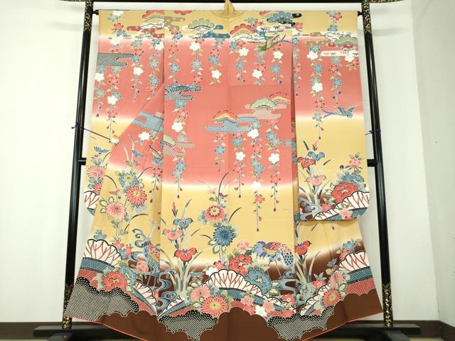 平和屋着物●豪華振袖　紅型　枝垂れ桜　流水花鳥文　暈し染め　正絹　逸品　DABF7759ps｜平和屋 30,420円