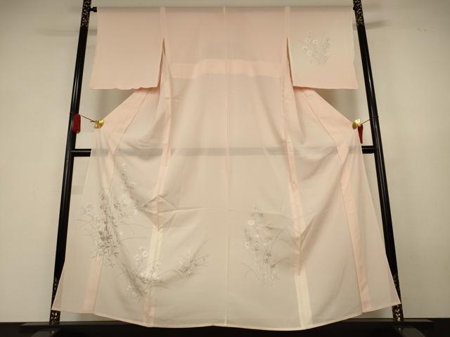 平和屋着物●夏物　訪問着　絽　手描き　草花文　暈し染め　銀彩　正絹　逸品　AABK6495jd｜平和屋