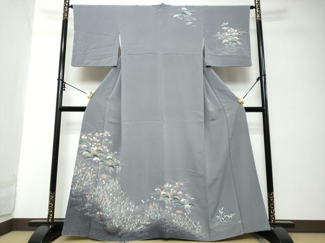 平和屋着物●訪問着　友禅　流水草花文　暈し染め　正絹　逸品　DABI2179ud｜平和屋