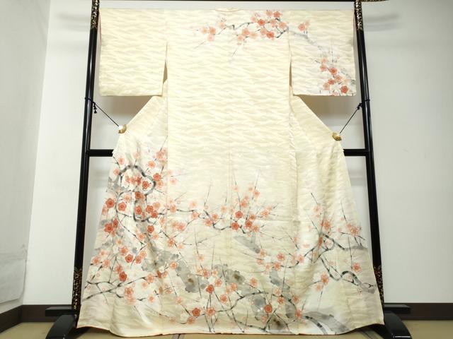 平和屋着物●訪問着　手描き　枝梅文　正絹　逸品　DABI2209ud｜平和屋