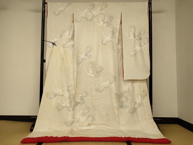 平和屋本店●本手描友禅作家 秋山章 白打掛 白無垢 和装 婚礼 結婚式 花嫁 神社挙式 飛鶴宝尽くし文 銀彩 逸品 AABJ2735fw|平和屋