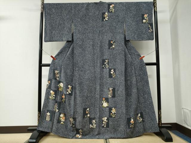平和屋着物●訪問着　色紙草花文　たたき染め　金彩　三越扱い　正絹　逸品　CABI2490yc｜平和屋
