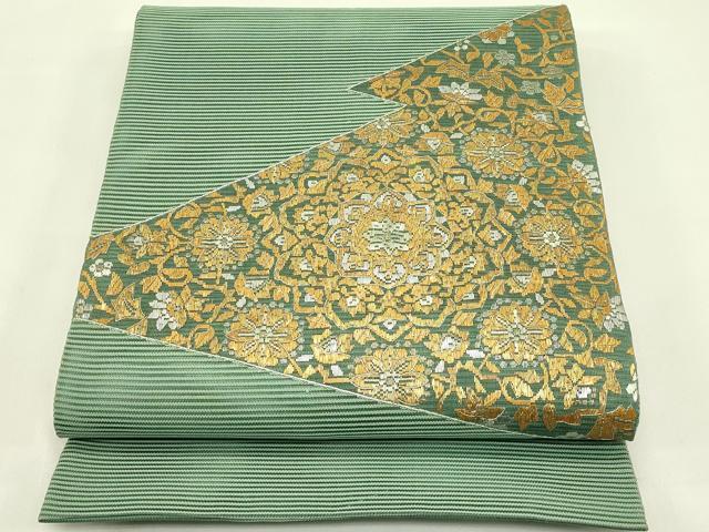 平和屋着物＊夏物　太鼓柄袋帯　総刺繍　絽刺し　区限刺繍　絽綴れ　正倉院花唐草文　金銀糸　正絹　逸品　CABI5419rv｜平和屋