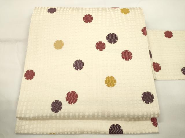 平和屋着物●九寸名古屋帯　幾何学丸文　正絹　逸品　CABJ9558dy｜平和屋