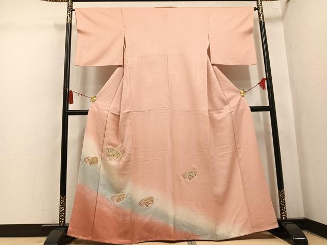平和屋着物●訪問着　中国三大刺繍　スワトウ刺繍　汕頭刺繍　総刺繍　地紙花文　暈し染め　金糸　正絹　逸品　AABL0754ph｜平和屋
