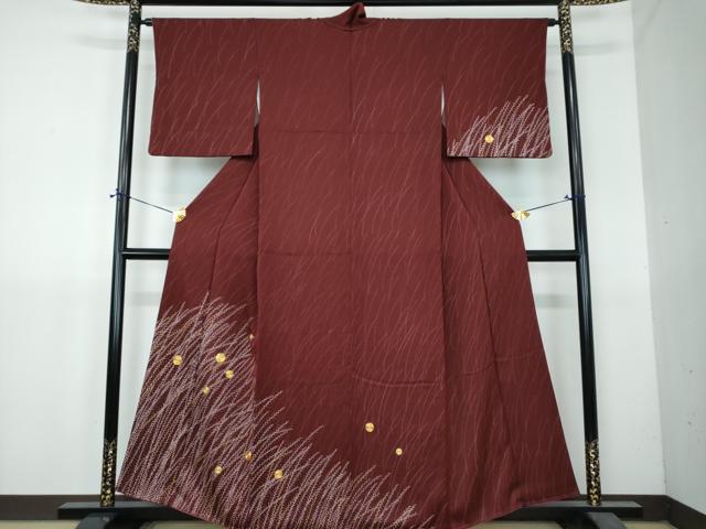 平和屋着物●訪問着　駒刺繍　草葉丸文　金糸　正絹　逸品　DABI6122ps｜平和屋