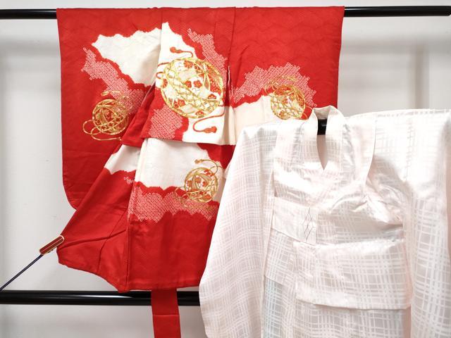 平和屋着物[]七五三　女の子　３歳　祝着　三つ身　長襦袢(袷)セット　駒刺繍　絞り　鞠花文　逸品　DABG3168ma｜平和屋