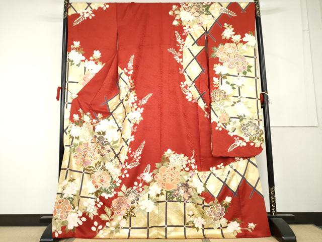 平和屋着物●豪華振袖　駒刺繍　枝花文　金彩　ロング丈　正絹　逸品　AABL1127cs｜平和屋