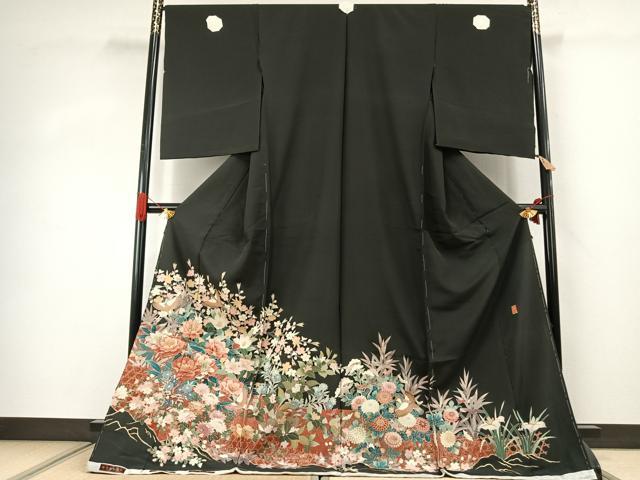 平和屋着物●豪華黒留袖　作家物　花鳥文　本うるし金彩　浜ちりめん　仮絵羽　正絹　逸品　未使用　AABJ4294fy｜平和屋
