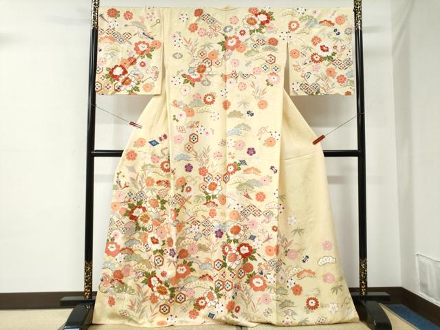 平和屋着物●訪問着 駒刺繍 宝尽くし松竹梅花文 金彩 正絹 逸品 CABE2282yc|平和屋