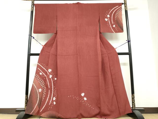 長閑やかさ屋御召しもの▽短い訪問着 単衣 絞り 抽象化文様 小田急バス発着場取りまわし 正絹 珠玉 DABF1992ud