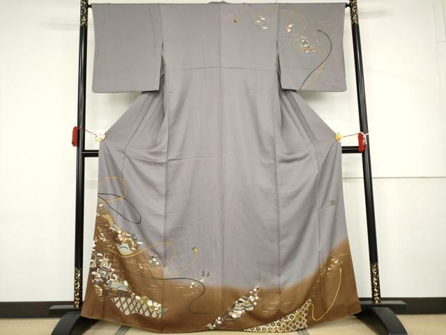 長閑やかさ屋御召しもの●地球的友禅執筆者 千地泰弘 短い訪問着 松竹梅見晴らし文 暈し染め 金彩 正絹 珠玉 AABJ3777cs