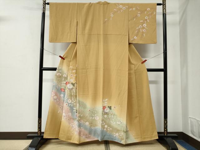 長閑やかさ屋御召しもの●短い訪問着 絞り 被子植物文 暈し染め 金彩 正絹 珠玉 CABC6821yc