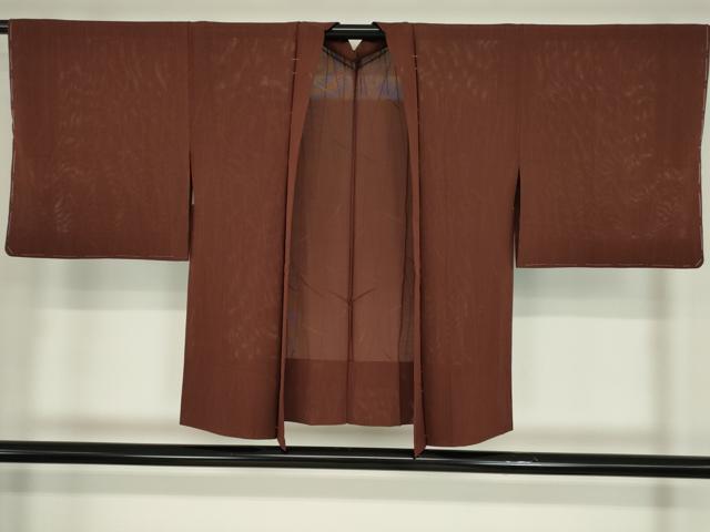平和屋着物▽羽織 スリーシーズン 春夏秋 塵除け 絽 舞葉紋紗 海老茶色 正絹 逸品 DABE4130az|平和屋