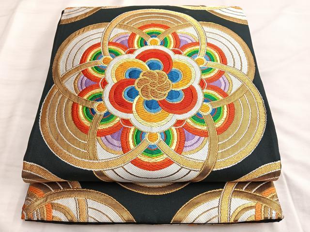 ZF-1134 袋帯 花唐草 金糸 薄紫 正絹 六通 お洒落 袋帯 美品 名品 しば草 花鳥 菱 唐織 金糸 灰紫 六通 正絹