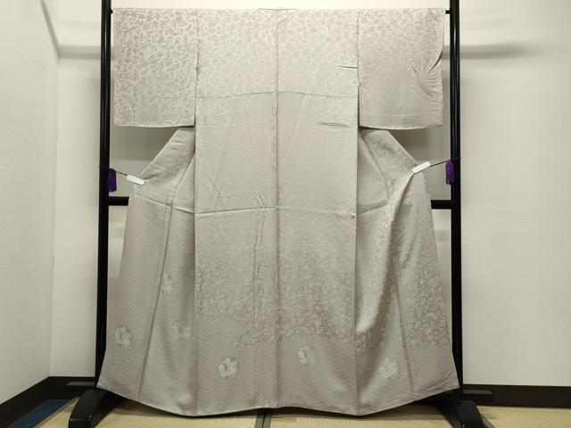 平和屋着物●無地絵羽訪問着　花丸地紋　薄梅鼠色　正絹　逸品　CABI0450gh｜平和屋