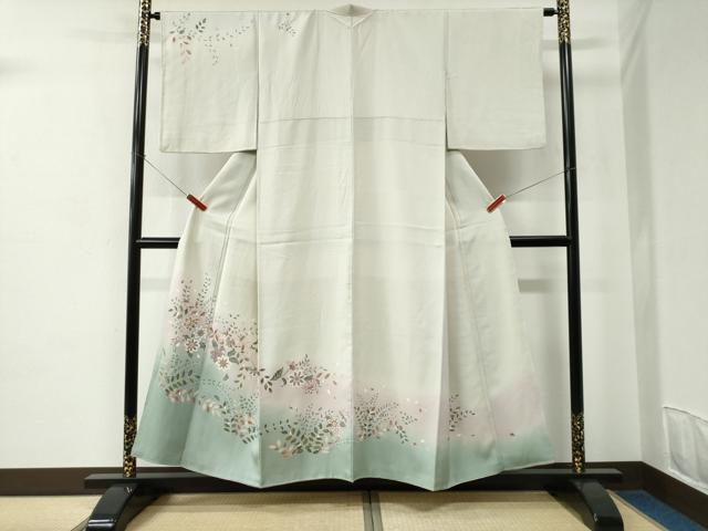 長閑やかさ屋御召しもの●短い訪問着 更紗被子植物文 暈し染め 金彩 正絹 珠玉 CABC6804yc