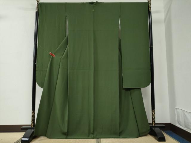 長閑やかさ屋御召しもの●晴れ晴れしい振袖 色無地 老竹色 正絹 珠玉 CABC6828yc