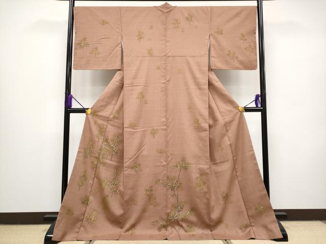 長閑やかさ屋中央局■限りない 打ち立てる460年・千總 松坂屋染織雄篇展 短い訪問着 発祥地結城紬地 枝葉文 煎茶色地 珠玉 未当てはめる CYAA1501s5