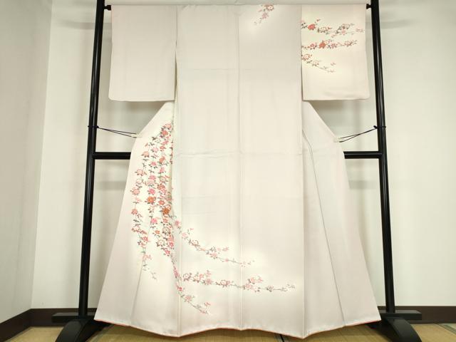 長閑やかさ屋御召しもの●短い訪問着 刺しゅう 枝花文 金彩 正絹 珠玉 DABA4629az