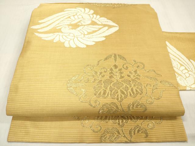 平和屋着物*夏物 九寸名古屋帯 向かい鳥桐菱文 金糸 正絹 逸品 DABB6952ea|平和屋