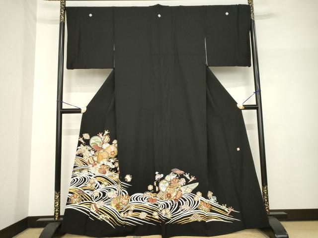 平和屋着物●豪華黒留袖 友禅 作家物 吉祥宝尽くし やまと誂製 正絹 逸品 AABH7075ck