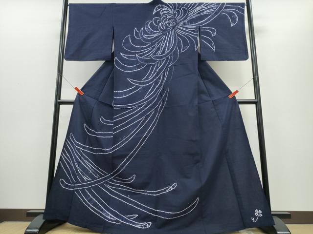 長閑やかさ屋御召しもの∴夏物 浴衣 短い訪問着 有松鳴海絞り 乱菊 濃藍色 綿 珠玉 CABH1405ng
