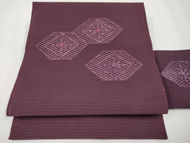 長閑やかさ屋御召しもの＊夏物 八寸名古屋帯 絽綴れ ドロンワーク 普遍化文 滅紫色 正絹 珠玉 CABG3508tx