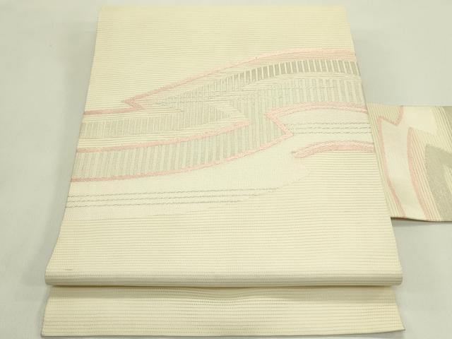 長閑やかさ屋御召しもの＊夏物 九寸名古屋帯 幾何学学文様 銀糸 正絹 珠玉 CABG7597rv