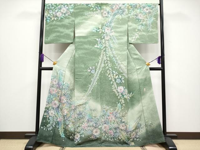長閑やかさ屋御召しもの●飛び切り 越後十日町の第一級染匠 桐屋・翠山細工場 短い訪問着 辻が花 絞り 暈し染め 銀通し地 珠玉 CYAA4008s6