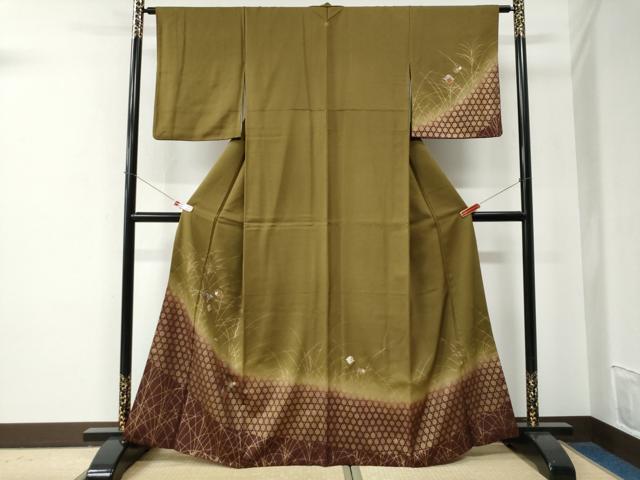 平和屋着物●訪問着 刺繍 松皮菱網目草花文 暈し染め 金彩 正絹 逸品 CABE2825yc