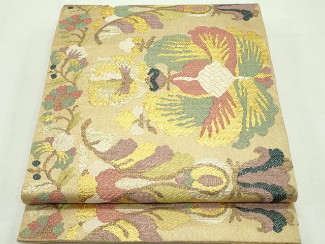 平和屋野田店■極上　洛風林　工芸帯地　六通柄　本袋帯　紬地　魚　逸品　BAAA3070zb4 平和屋本店□極上 洛風林 工芸帯地 六通柄袋帯 洋花文 逸品