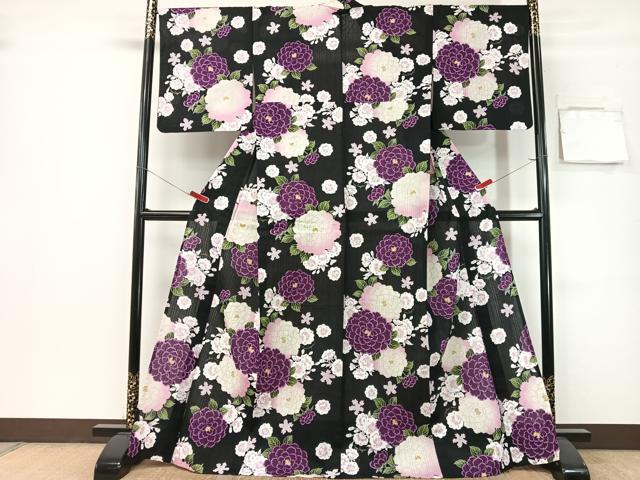 平和屋着物∴夏物 浴衣 Lois CRAYON 舞花文 黒地 金彩 綿 逸品 CABG7706vp|平和屋