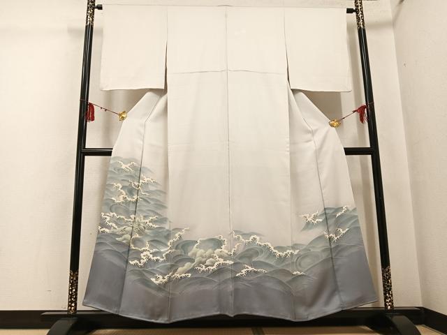 長閑やかさ屋お召しもの●晴れ晴れしい色留袖 友禅 立波文 金彩 正絹 珠玉 AABG5756ph 和服-着物-レディースファッション