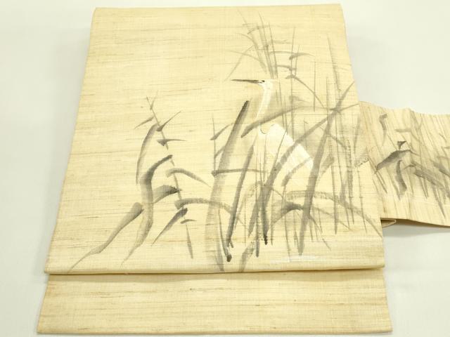 長閑やかさ屋お召しもの＊夏物 九寸名古屋帯 墨付き 白鷺 麻 珠玉 CABH5603rv