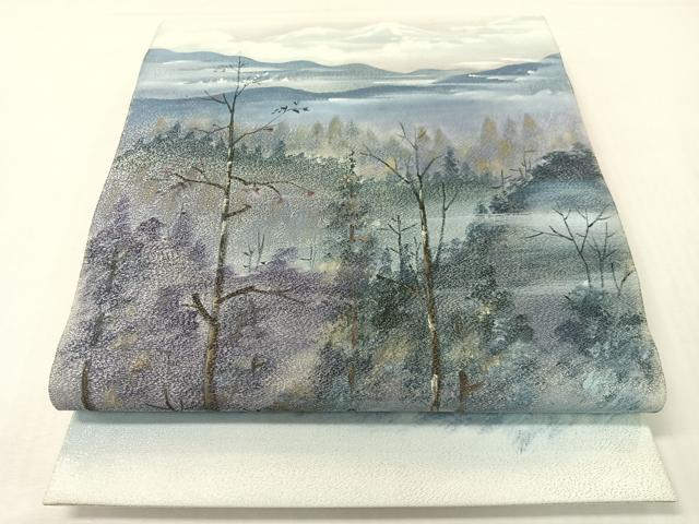 平和屋着物●巨匠　前田華清　手描き　太鼓柄袋帯　手描き　綴れ　風景文　銀糸　正絹　逸品　未使用　CABG7807vp｜平和屋