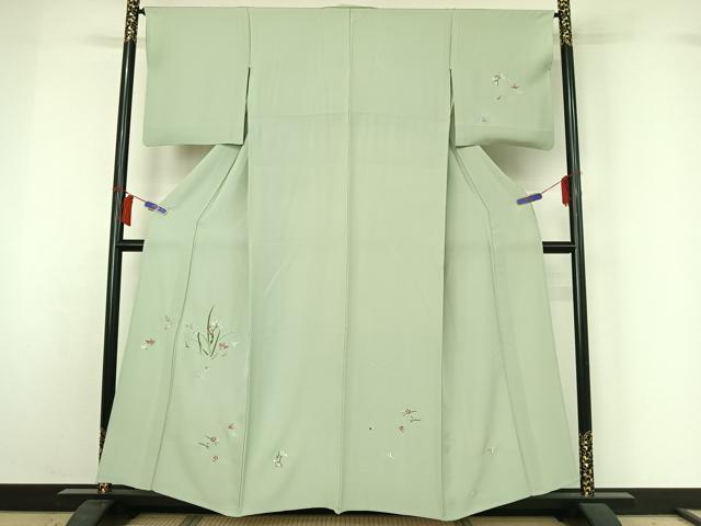 長閑やかさ屋御召しもの▽短い訪問着 単衣 総刺しゅう 被子植物文 正絹 珠玉 AABH8566jh