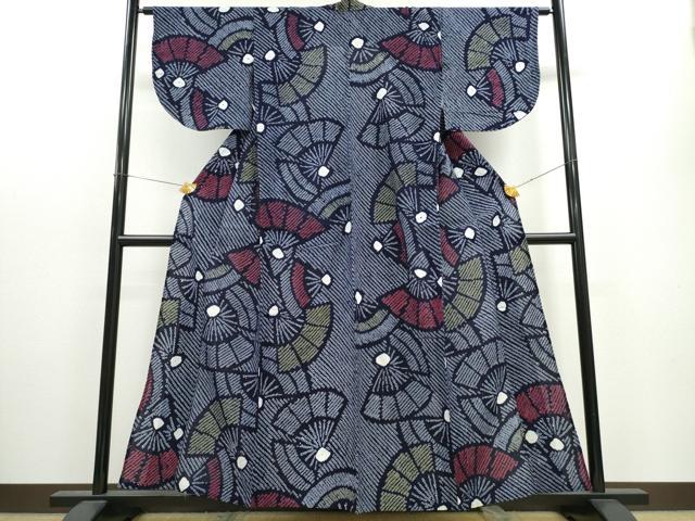 平和屋着物∴夏物 浴衣 有松鳴海絞り 扇文 綿 逸品 CAAW1029ng