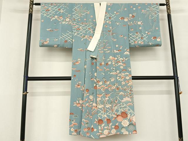 平和屋着物●長襦袢　単衣　草花文　鬼しぼ縮緬　正絹　逸品　AABF0549fy｜平和屋