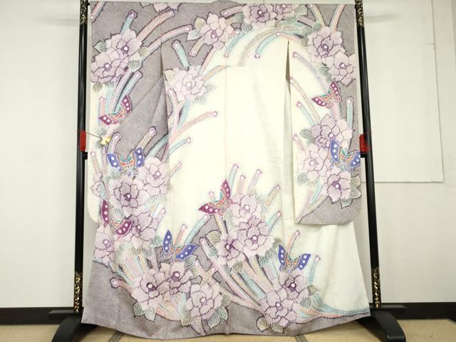 平和屋着物●名門　藤娘きぬたや・総絞り　振袖　吉祥草花文　正絹　逸品　AABE8586cs 平和屋着物○名門 藤娘きぬたや・総絞り 振袖 草花文 正絹 逸品