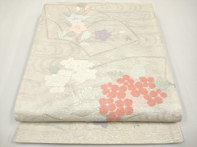 長閑やかさ屋御召しもの＊夏物 六通柄袋帯 唐織 西洋紙顕花植物文 銀糸 正絹 珠玉 CABH6068tx