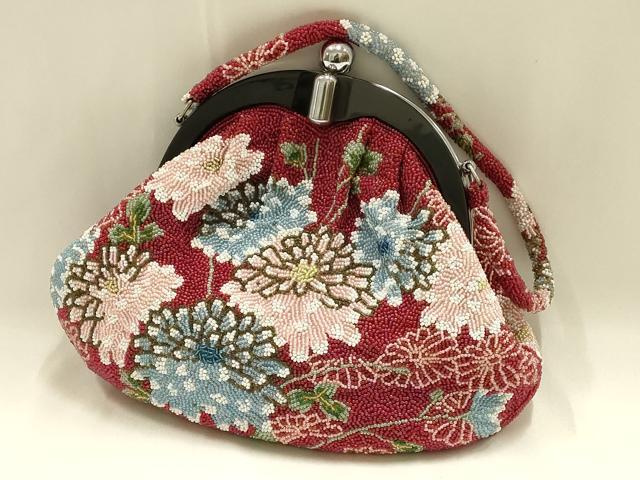 平和屋着物●和装小物 和装バッグ ハンドバッグ ビーズバッグ 花柄 菊 逸品 AABH6761ay|平和屋