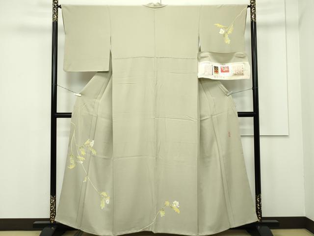 平和屋本店■極上　本加賀友禅作家　由水煌人　訪問着　草花文　枯色地　証紙付き　逸品　CZAA2010s5｜平和屋