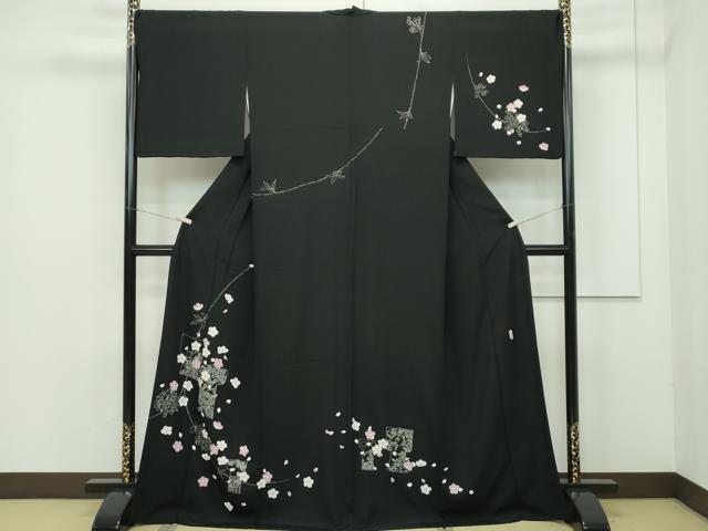 平和屋本店■極上　本加賀友禅作家　山田武志　訪問着　誰が袖舞花文　黒地　証紙付き　逸品　CZAA2014s5｜平和屋