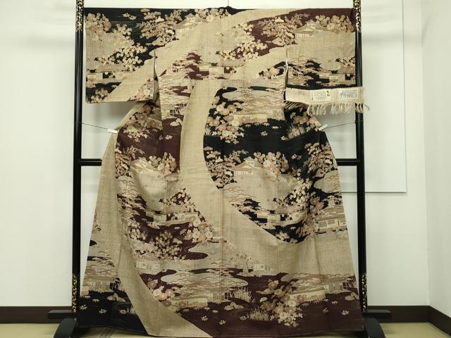 平和屋着物＊夏物 染織の名門 しょうざん 生紬 訪問着 紗 風景文 正絹