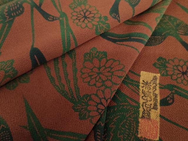 平和屋着物●宮内庁御用達 赤城右堂 小紋 型染め 花鳥文 鬼しぼ縮緬 正絹 逸品 AABH3724cs