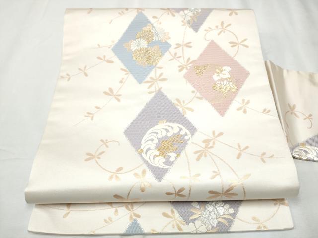 長閑やかさ屋御召しもの●九寸名古屋帯 唐織 立涌花文 菱花兎唐草文 金糸 正絹 珠玉 CABD0448hy