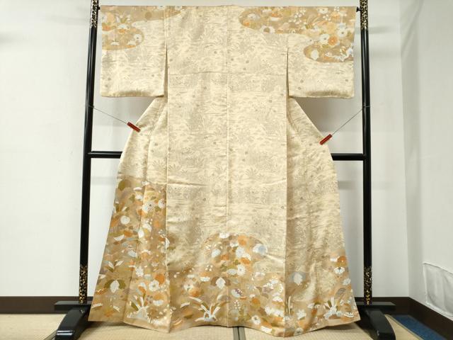 長閑やかさ屋御召しもの●短い訪問着 駒刺しゅう 貝合わせ橘花文 金彩 正絹 珠玉 CABC6882yc